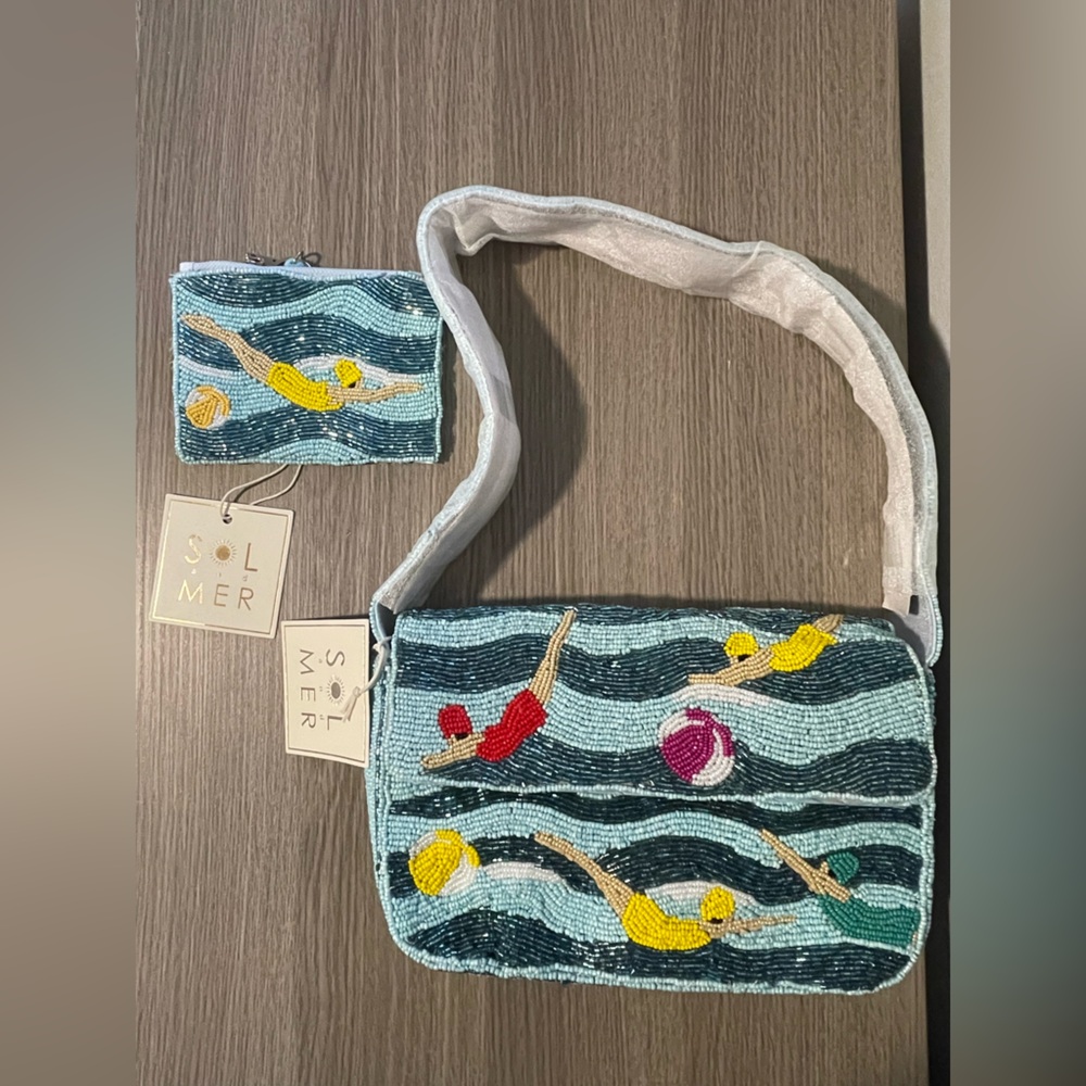 Sol and Mer Beaded Swimmer Shoulder Bag and Coin Pouch Set